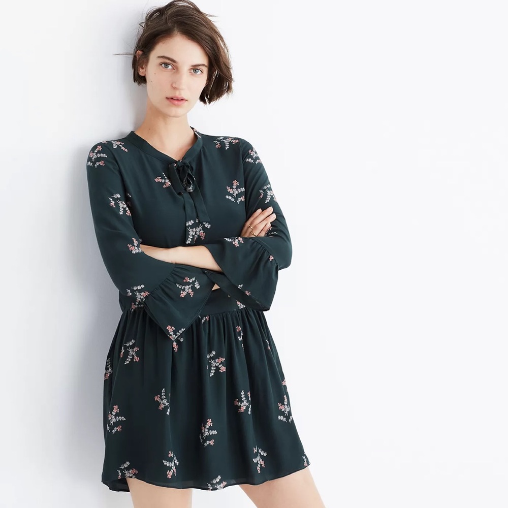 Madewell Silk Tie-Back Dress in Wild Botanic (XXS)